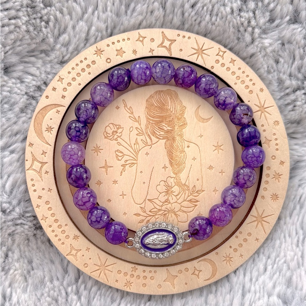 Blessed Mother Mary purple dragon vein agate bracelet